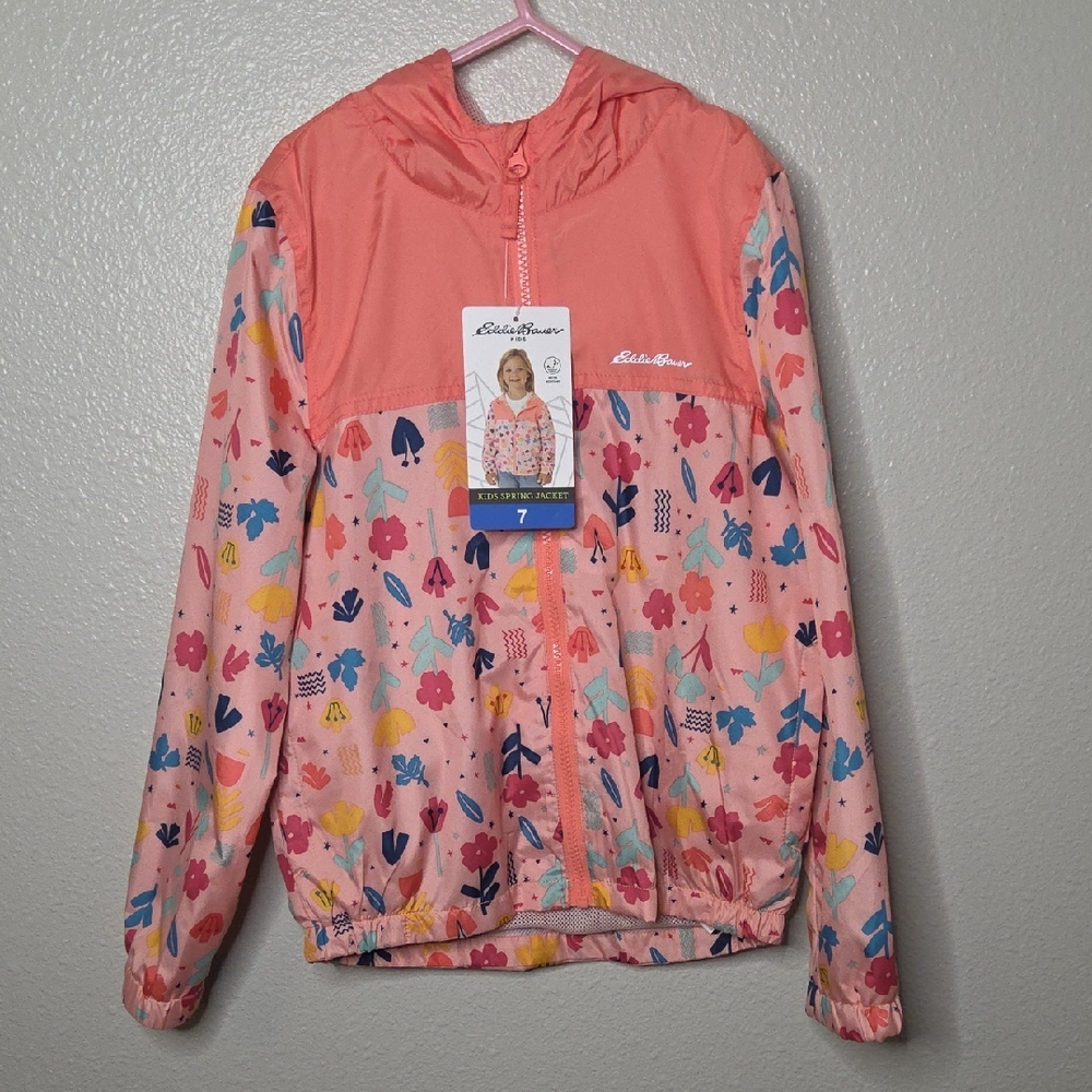 Eddie Bauer Kids' Coral and Multicolor Watet Resistant Floral Jacket